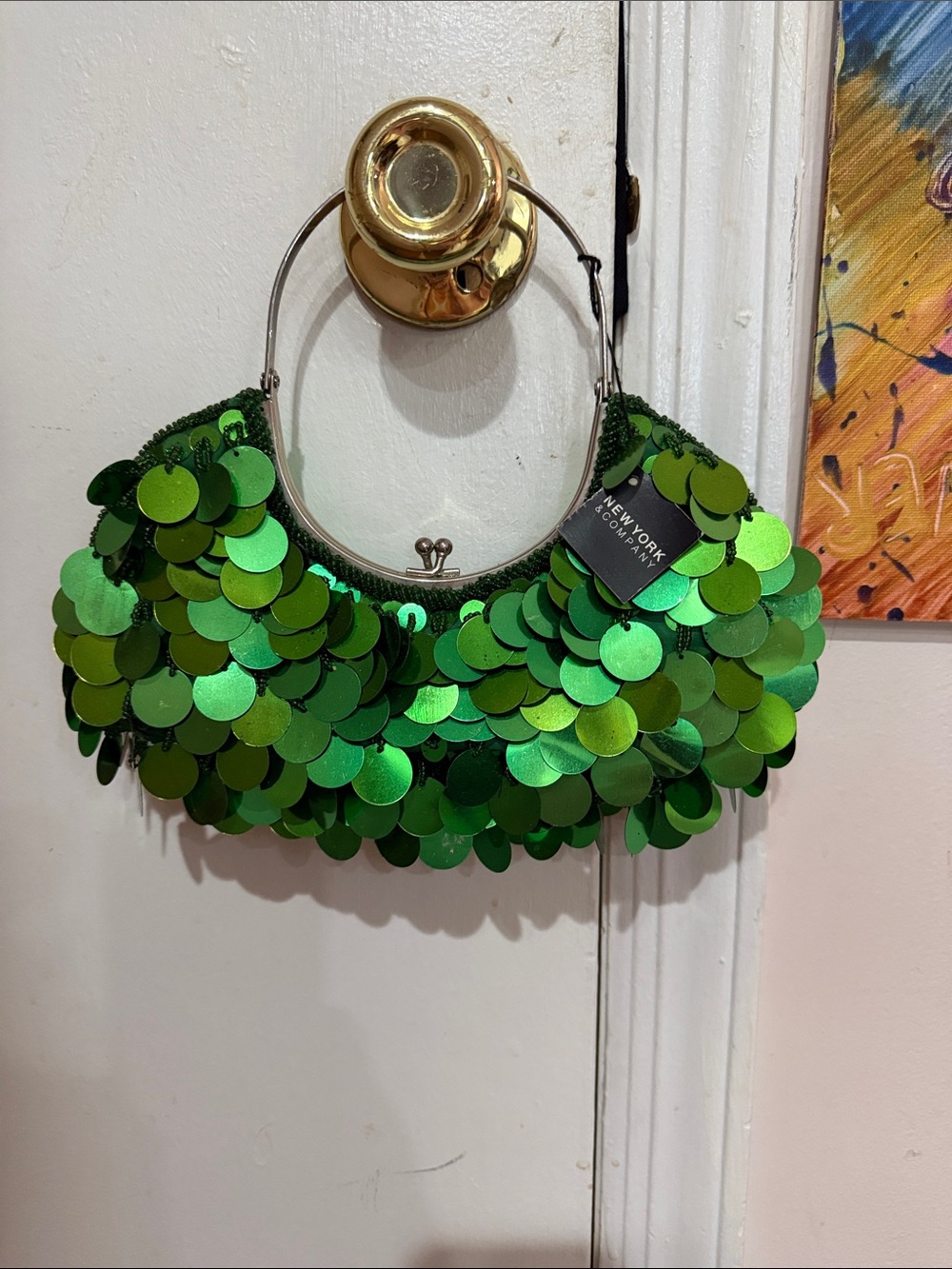 NWT Y2K New York & Company Green Sequin Clutch Bag